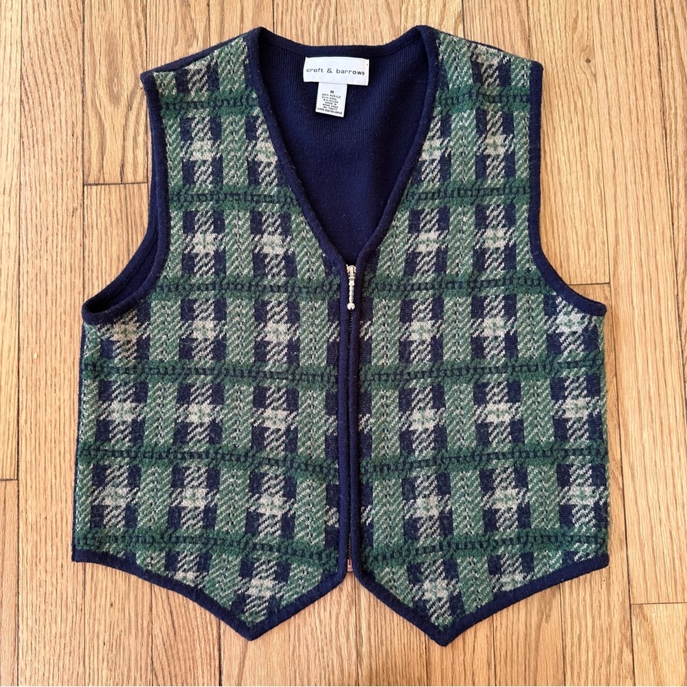 Croft & Barrow Vintage Green and Blue Plaid Vest Holidays Fall Christmas 80s